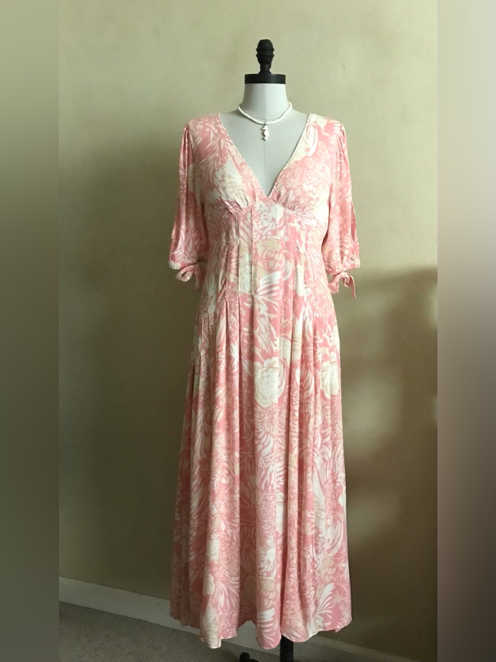 Free People Pink Cream Floral Maxi Dress